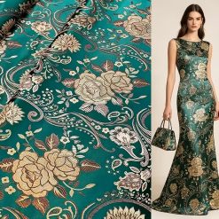 5-Yard Floral Satin Jacquard Brocade Fabric Dressmaking