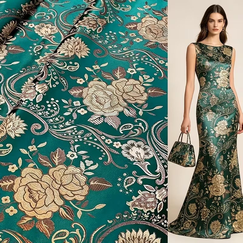 5-Yard Floral Satin Jacquard Brocade Fabric Dressmaking
