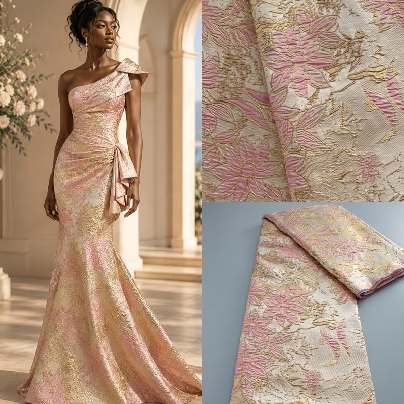 5-Yard Floral Jacquard Brocade Fabric for Dressmaking